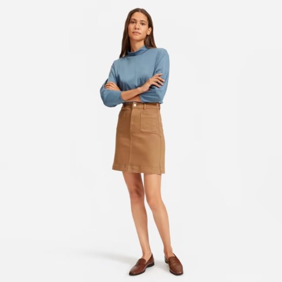 Everlane Luxe Cotton Mock Neck Long Sleeve T-Shirt (XS) COLOR IS BONE (NOT BLUE) - Picture 2 of 3